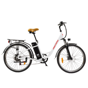 bicicleta electrica urban touring 26 blanca frontal